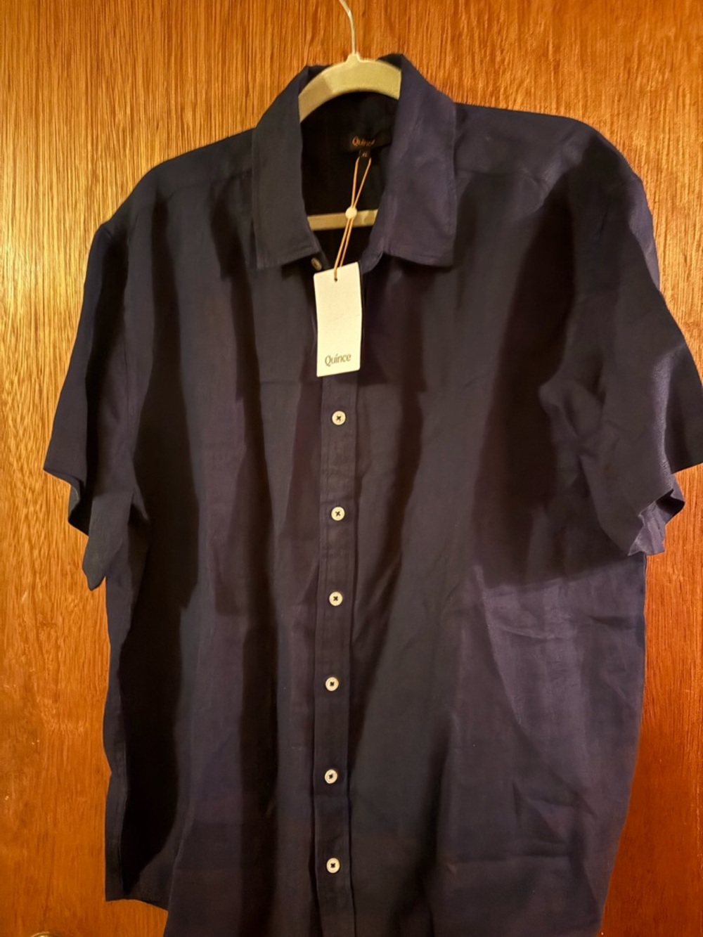 Quince Men's Short-Sleeve Button-Down Shirt in Navy Blue